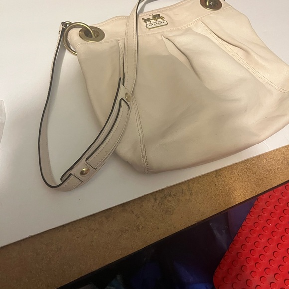 Coach Handbags - Coach Cream Shoulder Bag with Gold Details
